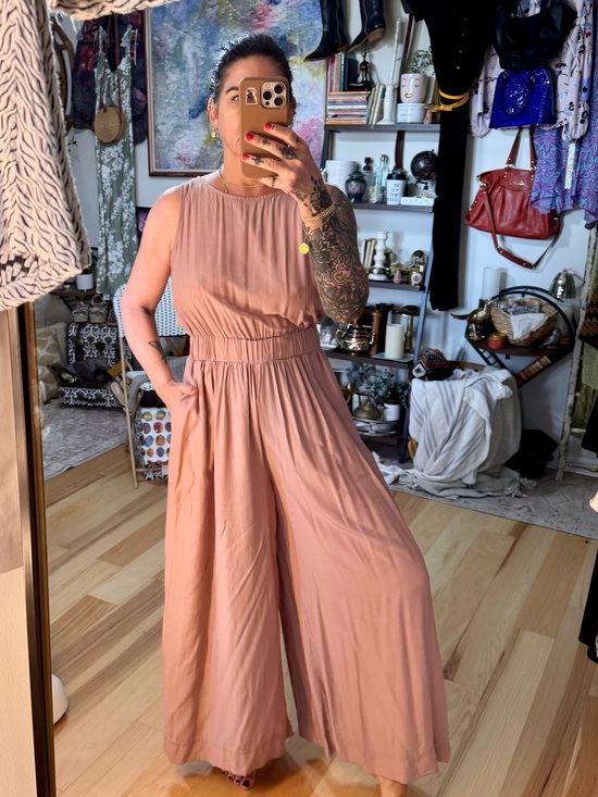 Mustard Seed Pants - Mustard Seed Sleeveless Wide-Leg Jumpsuit in Dusty Rose